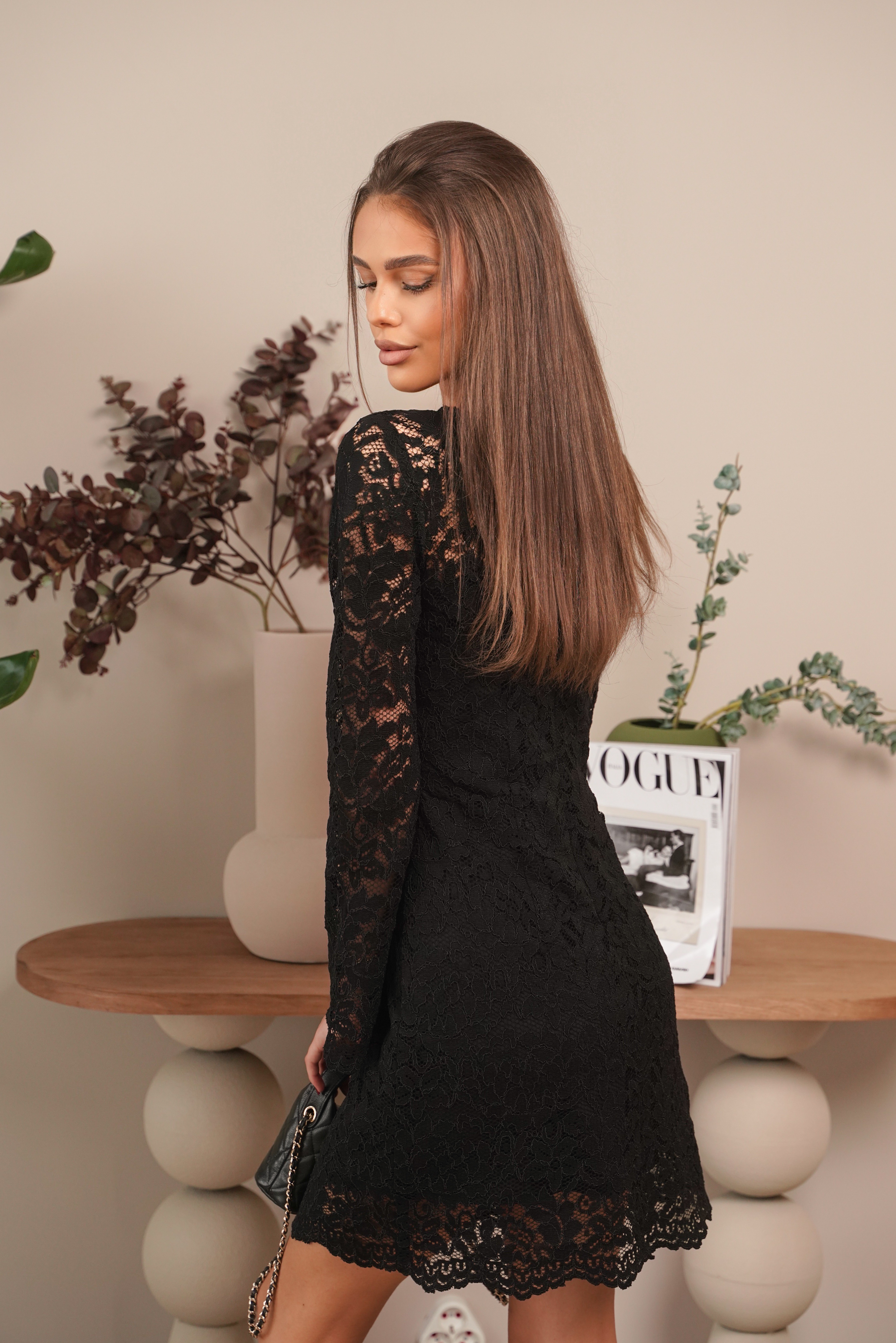 Черна дантелена рокля STILE DOLCE